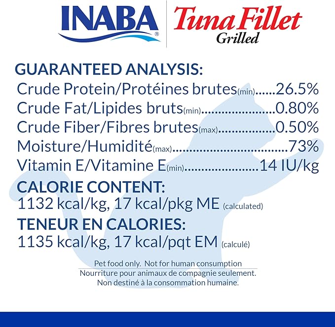 INABA Premium Hand-Cut Grilled Tuna Fillet Cat Treats/Topper with Vitamin E and Green Tea Extract, 0.52 Ounces Each, Pack of 10, Variety Pack