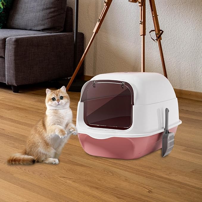 Hooded Cat Litter Box with Lid Enclosed Covered Cat Toilet Potty for Kittens Pets-