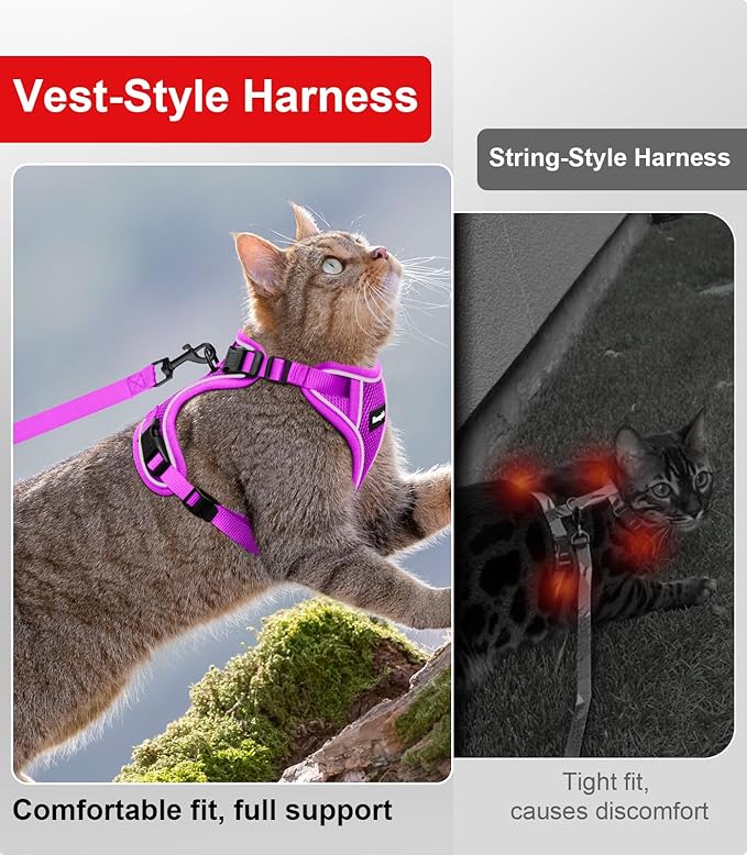 Cat Harness and Leash for Walking Escape Proof Soft Adjustable Cat Leash Breathable Comfortable Vest Easy to Wear Kitten Harness for Outdoor Travel (Purple, XS (4-6lb))