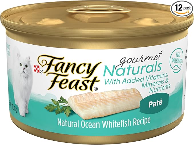Purina Fancy Feast Wet Cat Food Pate Gourmet Naturals Ocean Whitefish Recipe - (Pack of 12) 3 oz. Cans