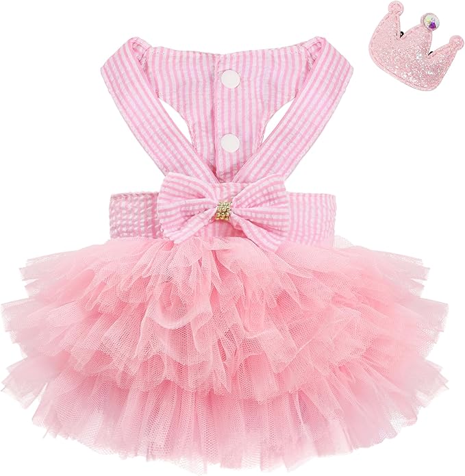 Dog Dress, Fashion Puppy Tutu Princess Dresses for Small Dogs Girl, Sweet Skirt with Dog Bowknot Clips, Spring Dog Cat Clothes Pet Apparel (Pink Dress Tutu, Medium)