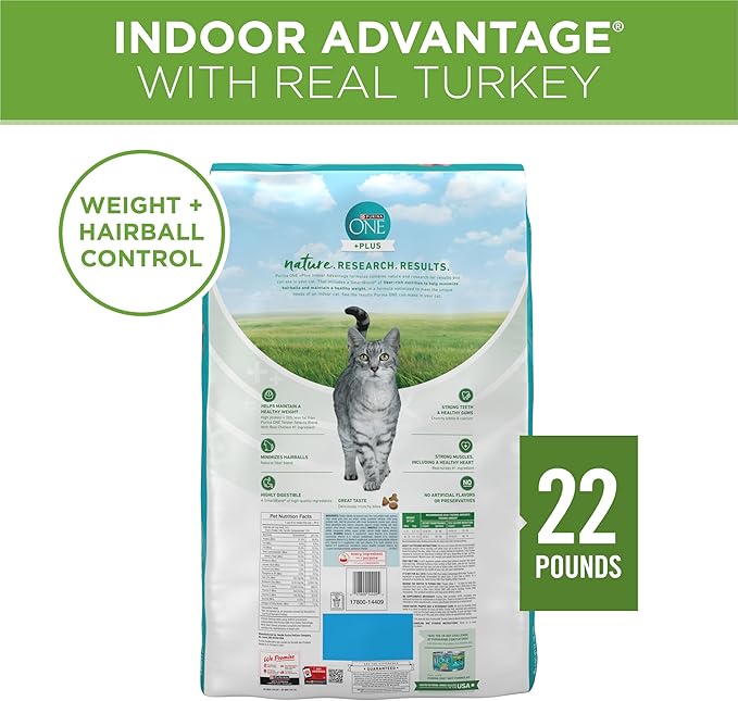 Purina ONE Natural, Low Fat, Weight Control, Indoor Dry Cat Food, +Plus Indoor Advantage - 22 lb. Bag