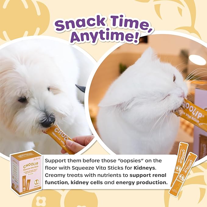 Choolip Squeeze Vita Stick Kidney Support Lickable Cat and Dog Treats – 49-Count Tuna and Pollack Sticks with Pumpkin, Blueberry and Omega-3 – Box with 7 Pouches, Vet-Formulated for Kidney Health