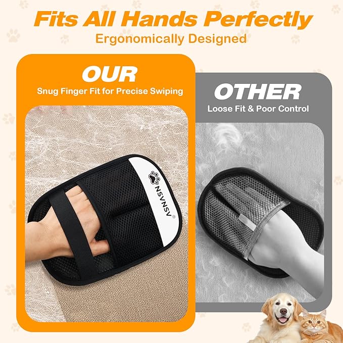 NSVNSV Pet Hair Remover Glove, Electrostatic Pet Hair Remover Glove for Cats Dogs, Reusable Magic Brush Pet Hair Remover for Bed, Clothing, Couch, Carpet, Car Seat