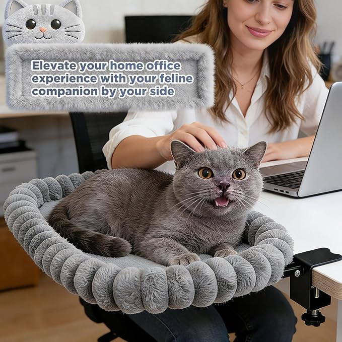 IPOW Cat Bed Heavy Duty Steel Frame Supports up to 40lbs Cat Desk Bed & Perch Space-Saving 90°Foldable with Soft Ultra-Plush Faux Fur for Small Medium Large Cats