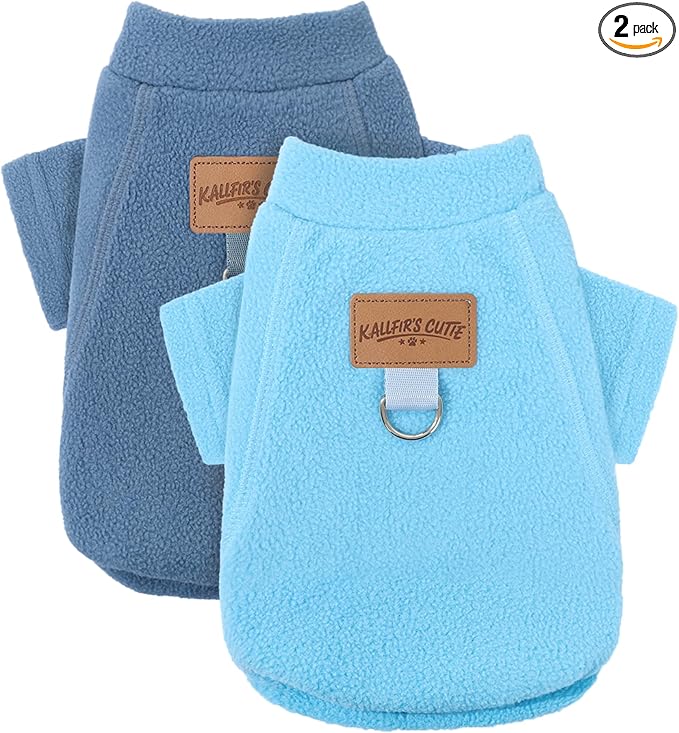2 Pack Dog Sweaters Warm Fleece Dogs Sweatshirt for Small Medium Dogs with Leash Ring Pet Outfit Puppy Coat Apparel Winter Dog Clothes for Chihuahua, Yorkie, Bulldog, Dachshund Cats S, Blue