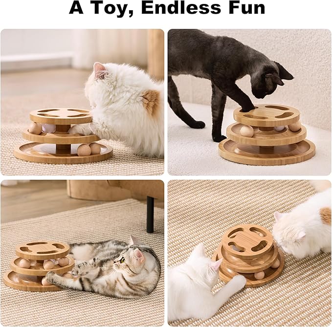 ZOMISIA Cat Ball Track Toy with Puzzle Top, Wooden Cat Toys for Indoor Cats with Spinning Balls, Interactive Large Cat Ball Tower for Kitten Kitty Exercise Mental Physical