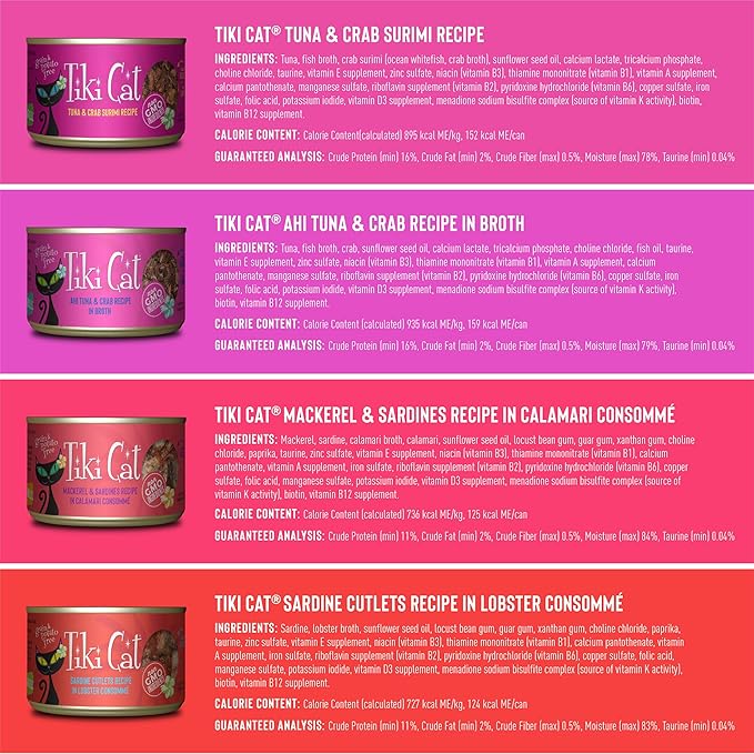 Tiki Cat Grill, Tuna & Crab Surimi, High-Protein and 100% Non-GMO Ingredients, Wet Whole Foods Cat Food for All Life Stages, 6 oz. Cans (Pack of 8)