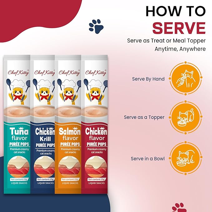 Purée Pops + Pink Feeding Spoon, Grain-Free, Lickable, Squeezable Creamy Cat Treat/Topper, 20 Tubes, Chicken and Seafood Mix Variety