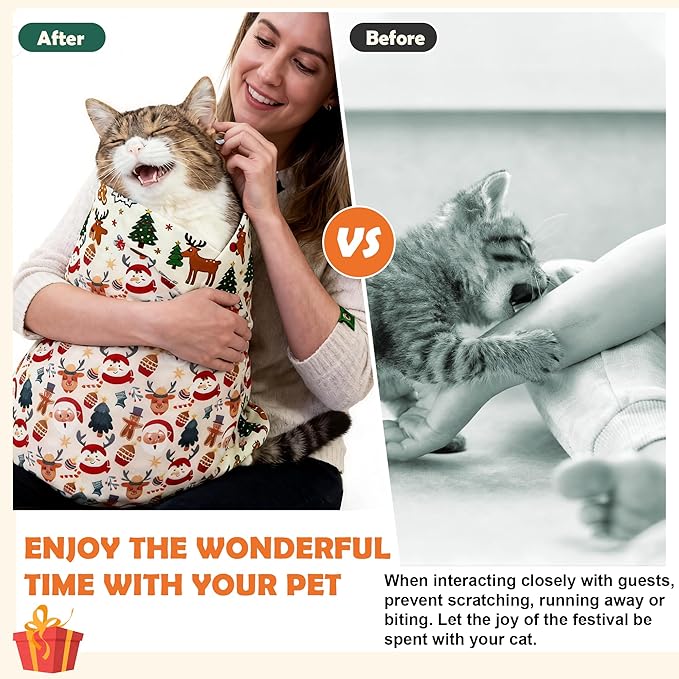 27.5" Large cat Grooming wrap，cat wrap for Grooming，pet Restraint for Nail Clipping，cat Bag for Nail Trimming，cat Burrito wrap (Festival Print 5-11 lbs)