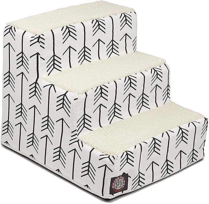 Majestic Pet 3 Step Portable Dog Stairs for Small Dogs to get on Bed Supports 250 lbs or Less – Dog Steps for High Bed with Machine Washable Cover –Pet Stairs for Cats Arrow White/Black
