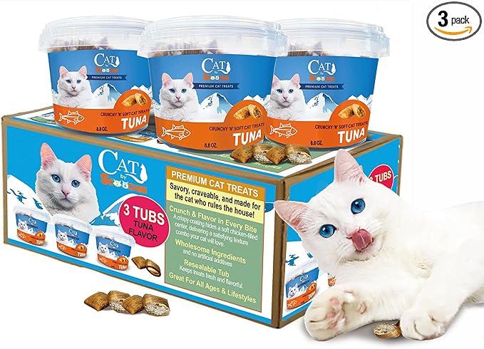 Scoochie Pet Cat by Scoochie – Tuna Flavored Cat Treats, Crunchy Outside & Creamy Inside, 3 | 8.8 oz Tubs