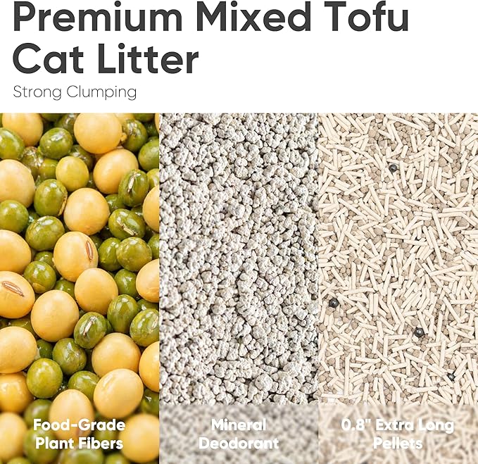 FUKUMARU Tofu Cat Litter - White Tea Scented Natural Lightweight Cat Litter Pellets, Dust Free Quick Clumping, Effective Odor Control, Flushable, Low Tracking, 24lb (6lb x 4 Bags)