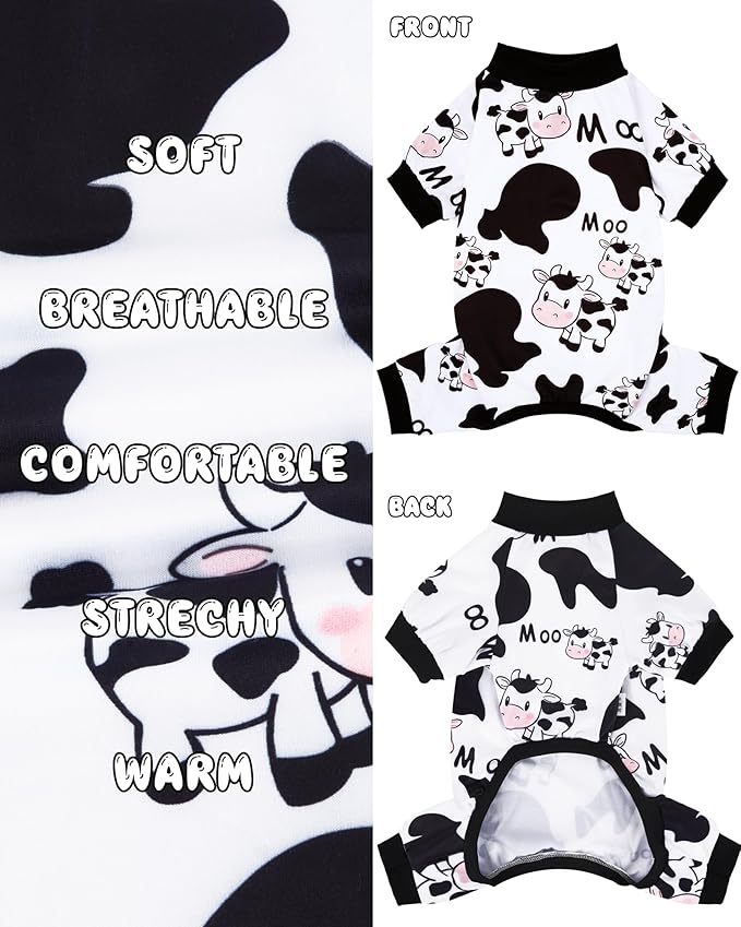 XPUDAC Dog Pajamas Soft Stretchy Cow Dog Clothes for Small Medium Dogs Pet Jumpsuit Cat Apparel-M