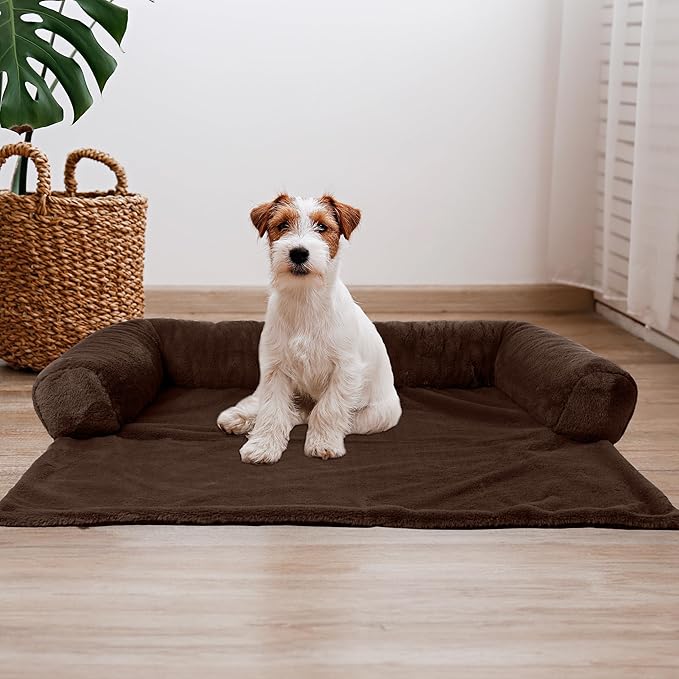 PETMAKER Couch Cover for Dogs Washable - 36x36in Plush Dog Couch Cover Protector for Medium Pets - Washable Pet Furniture Protector with Foam Bolster and Non-Slip Bottom - Puppy Essentials (Brown)