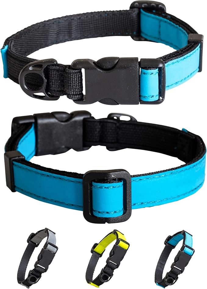 CatGoods Reflective Blue Stretch Cat Collar – Escape-Safe Alternative to Breakaway, Adjustable, Comfortable, ID and Bell Attachment