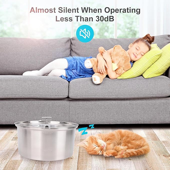 Pssopp 3.2L Automatic Circulating Pet Water Feeder, Low Noise Easy to Cleanup Stainless Steel Cat Water Fountain for Pet Watering Supplies