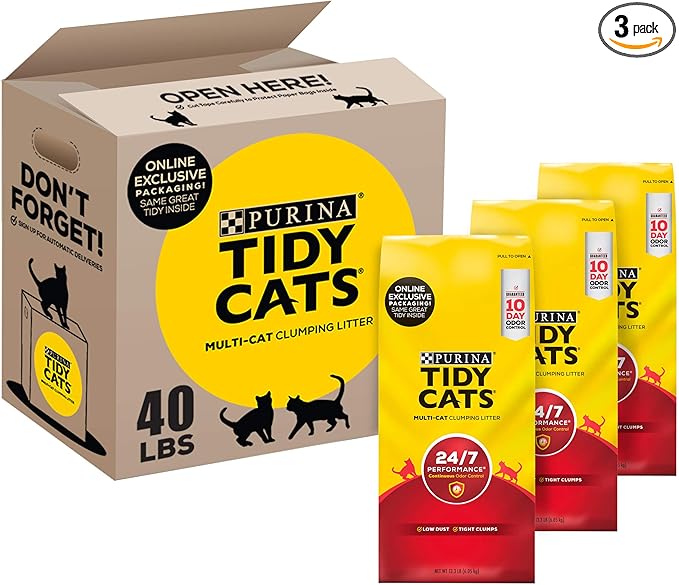 Purina Tidy Cats Clumping Cat Litter, 24/7 Performance, Clay Cat Litter, Recyclable Box - (Pack of 3) 13.33 lb. Bags