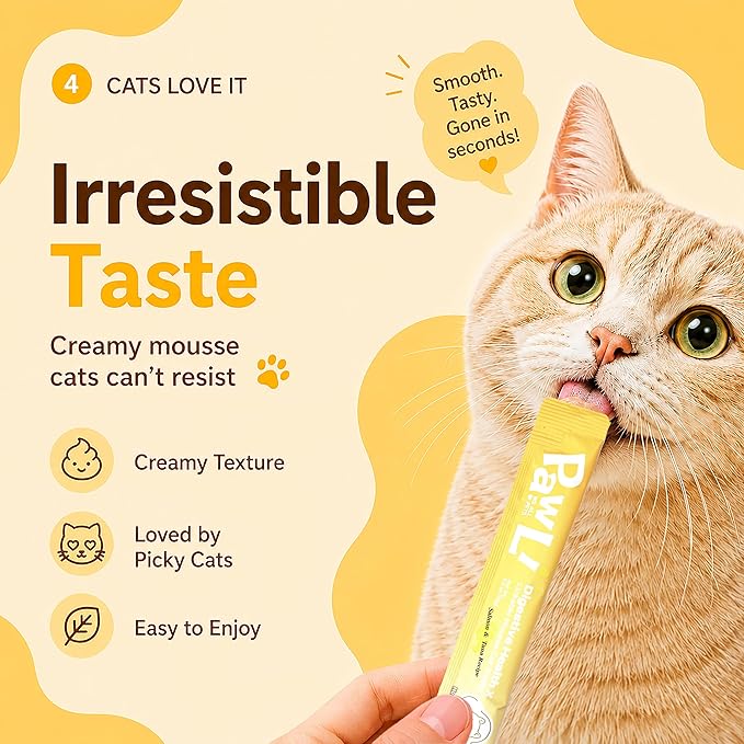 PAWLI Digestive Health Lickable Cat Treats, Squeeze Cat Treats for Sensitive Stomach & Gut Health, Cat Treats for Digestion Support, Grain-Free, 7 Count (3.5 oz Total)