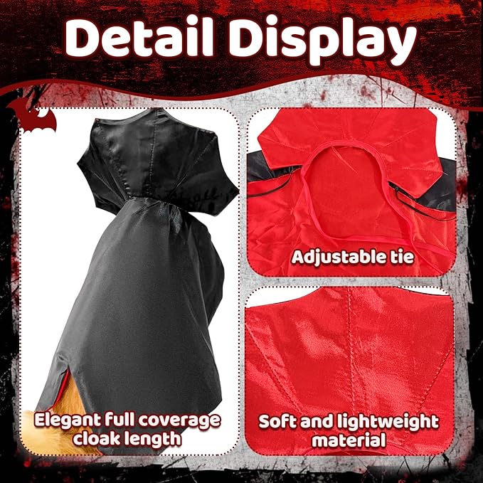 Pet Vampire Cape Costume for Cats and Small Dogs, Funny Adjustable Pet Cloak Apparel for Halloween, Birthday, Photoshoot, Cosplay Dress Up Accessories