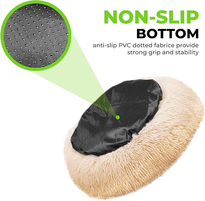 Whiskers & Friends Cat Beds for Indoor Cats, Fluffy Calming Donut Cat Bed, Small Dog Bed Washable - Orthopedic Soft Plush Pet Beds Sized for Kitten to Large Cats & Puppy to Small Dogs - Khaki