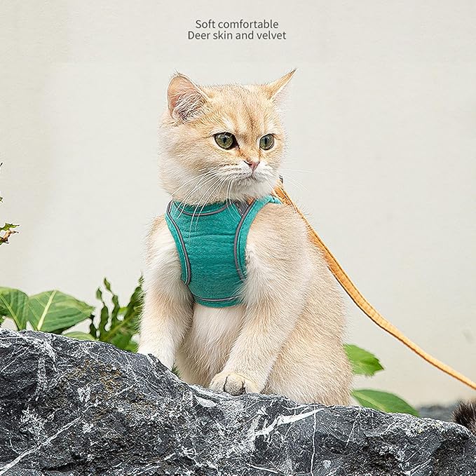 Cat Harness and Leash Set, Cat Leash and Harness Set with Reflective Strips, Escape Proof Adjustable Cat Harness, for Small Medium Large Pet Puppy Kitten Rabbit (Orange Green, 3XL)
