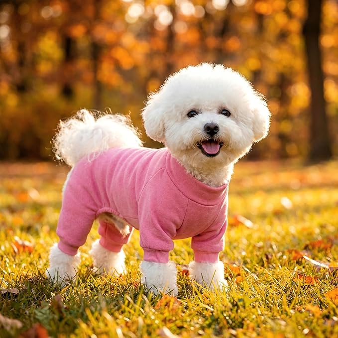 Velvet Dog Pajamas Stretchy Pet Clothes Puppy Jumpsuit Solid Color Cat Clothes for Small Pet Dog and Cat (Pink, Small)