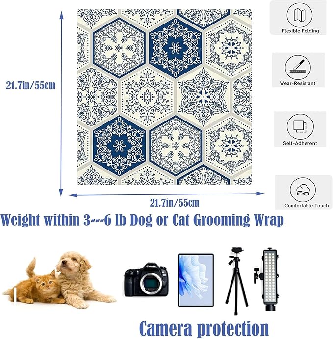 CozyCove Cat Wrap Grooming Cat Restraint for Nail Clipping Self-Adherent Soft Cat Grooming Supplies, Cat Blanket to Wrap Multifunctional Pet Tool Travel Gifts for Women 21.7" x 21.7" within3-6 lbs