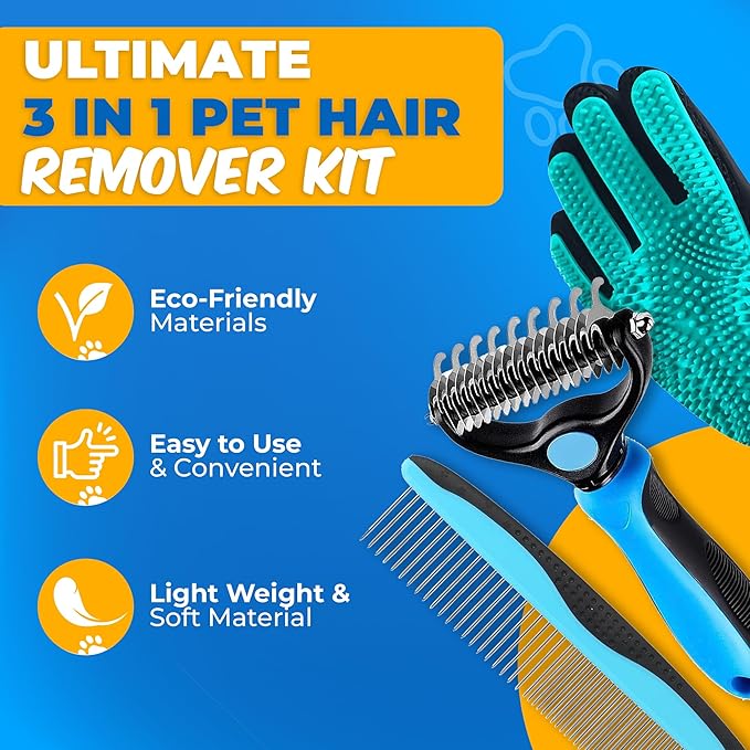 Pet Hair Removal Glove for Dogs & Cats – Dog Grooming Gloves for Shedding, Pet Hair Remover Glove – Pet Grooming Gloves, Cat Grooming Gloves & Cat Brush Glove (Glove + Brushes)