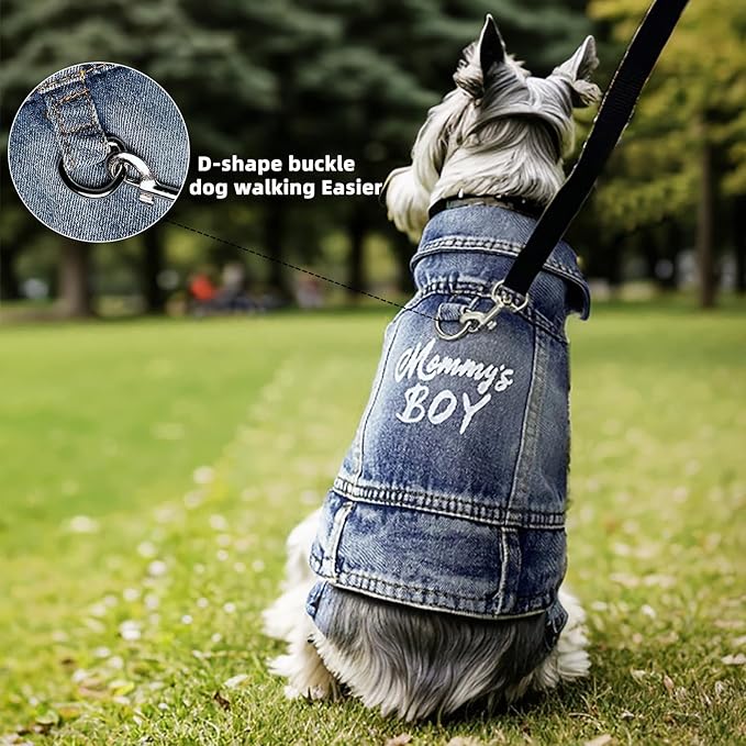 Dog Jeans Jacket Mommy's Boy Denim Pet Coat for Puppy Small Dogs Classic Overalls Male Cat Costumes Washed Vest Clothes Outfit T-Shirts Chihuahua,Yorkie,Teacup（X-Small）
