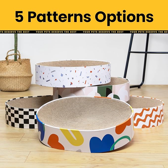 Conlun Cat Scratcher Cardboard,2 in 1 Oval Cat Scratch Pad Bowl for Indoor Kitty Grinding Claw,Round Kittens Scratching Board Corrugated Lounge Pet Beds&Furniture Protector for Couch&Carpets&Sofas