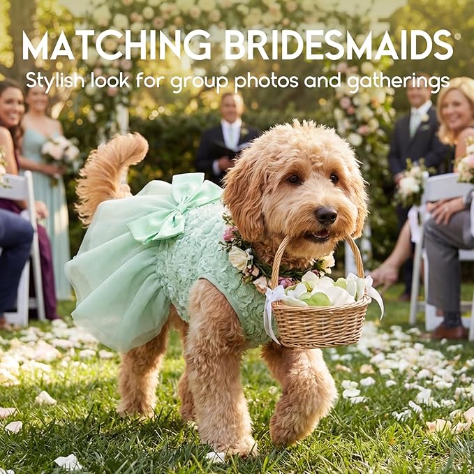 ASENKU Small Dog Dress Pet Wedding Dress Princess Lace Puppy Birthday Party Outfit Formal Apparel Girl for Only Small Medium Dogs Cats (2XL, Green)