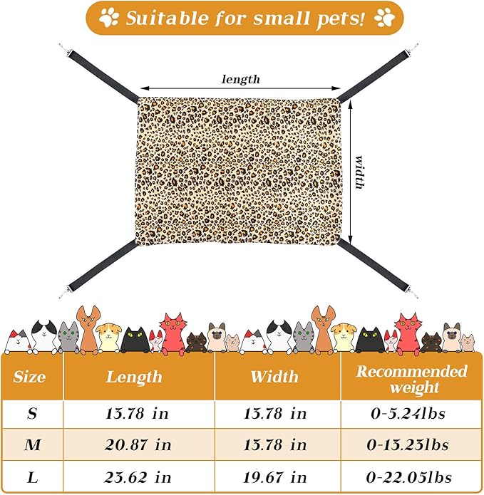 Jetec 2 Pack Cat Hammock for Cage, Catio Accessories Reversible Soft Cats Bed with Adjustable Straps and Hooks Double-Sided Linen and Fleece Hanging Hammock for Cats, Kitten(Leopard and Dot,M)
