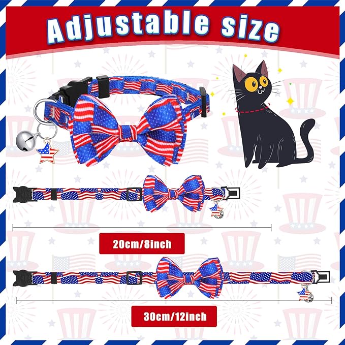 Kacctyen 18 Pcs Patriotic Cat Collars Bulk Easter Holiday Cat Collars with Bow Tie 4th of July Decoration Kitty Breakaway Adjustable Pet Kitten Bowtie Decor(Small)