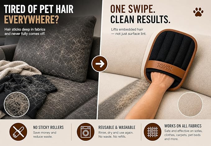 Pet Hair Removal Glove for Dogs & Cats, 2 Pack Reusable Electrostatic Pet Hair Remover Gloves, Five-Finger Magic Brush Fur & Lint Remover for Furniture, Couch, Carpet, Clothing, Car Seats & Laundry