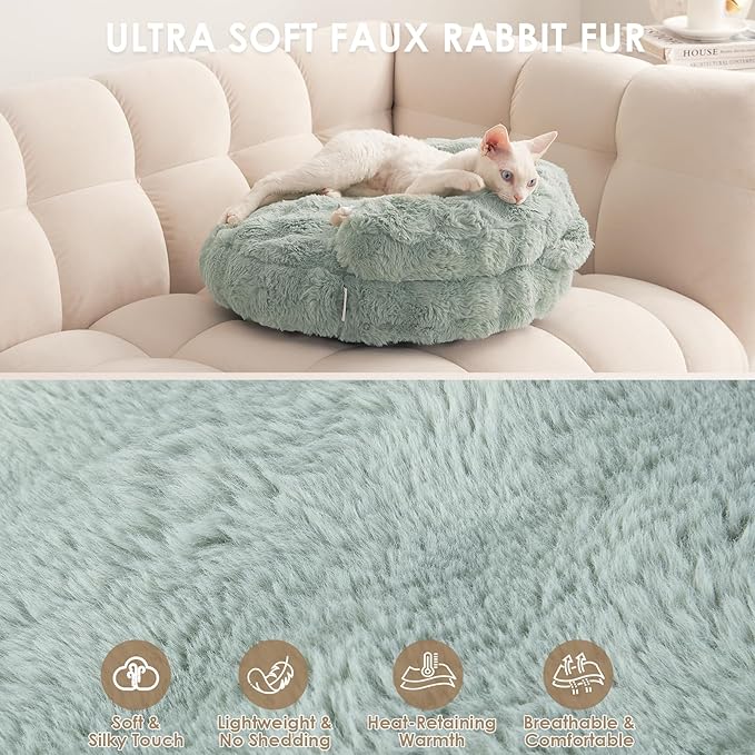 EHEYCIGA Soft Cat Couch Bed for Indoor Cats, Fluffy Small Dog Bed with Removable Washable Cover, Bolster Pet Sofa, Waterproof and Non-Slip, 26" x 26"x 8", Green