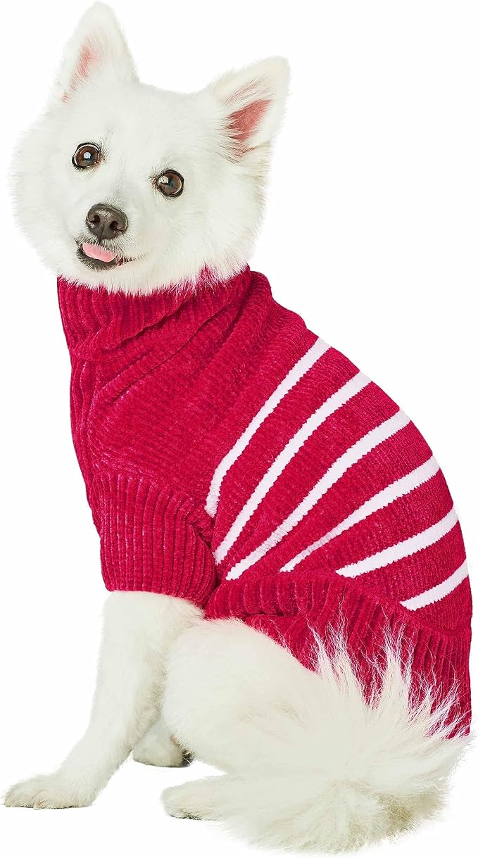 Blueberry Pet Cozy Soft Chenille Classy Striped Dog Sweater in Hot Pink, Back Length 10", Pack of 1 Clothes for Dogs