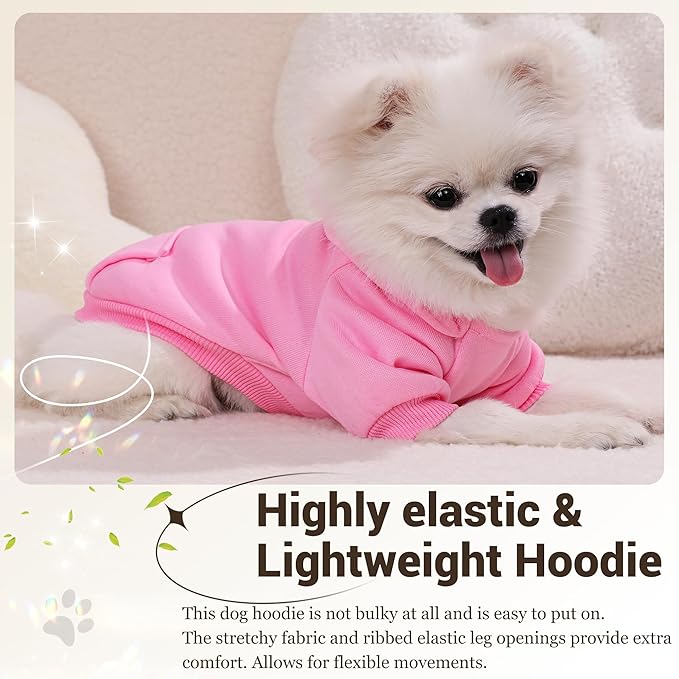 Dog Hoodie, Cute Sweaters for Small Dogs Girl, Classic Puppy Sweatshirt with Pocket Hood, Winter Puppy Clothes Girl with Fleece Lined, XXS Dog Clothes for Extra Small Doggie (1-3lbs), Pink+Rose