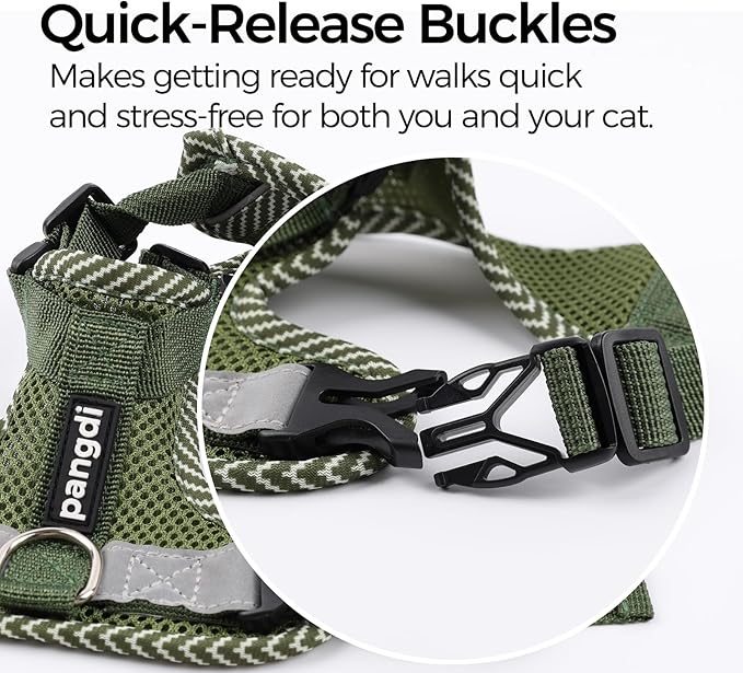 Cat Harness and Leash Escape Proof Extra Large Kitten Harness Maine Coon Cat Vest for Walking Travel, Dark Green, XXL