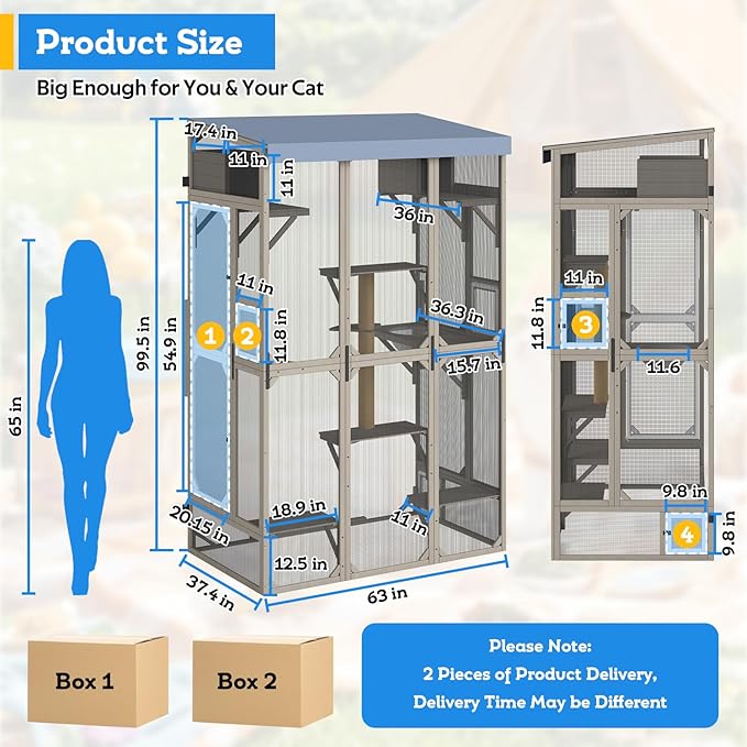 Extra Large Window Catio for Indoor Cats, 99.5" Bug-Proof Cat Enclosure Outdoor Cat Cage with 8 Jump Platforms & Scratching Post, Weatherproof Cat Patio for Window