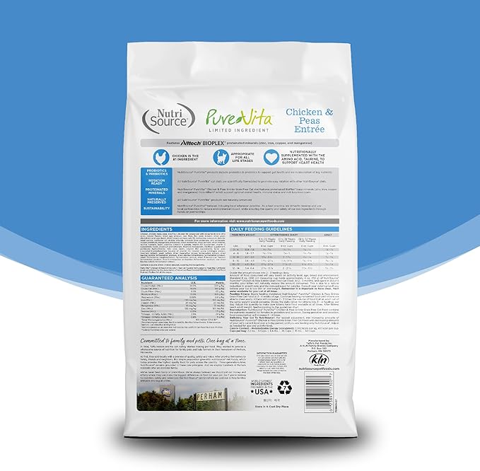 NutriSource Pure Vita Grain Free Cat Food, Chicken and Peas, 12LB