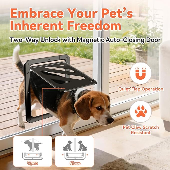 LIBBEPET Dog Door for Screen Door, 2-Way Lock Dog Screen Door with Magnetic Closure, Reinforced ABS Frame Pet Screen Door for Dogs Up to 50 lbs, Inner Passage 10 x 13 Inches, Black