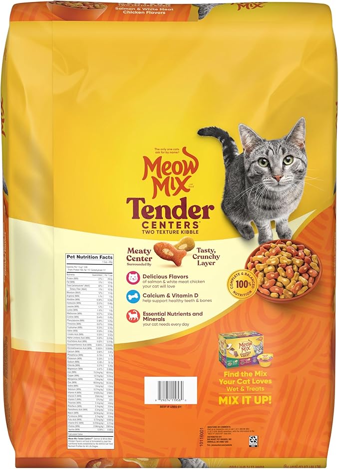 Meow Mix Tender Centers, Salmon & White Meat Chicken Flavors, Dry Cat Food, 20 lb. Bag