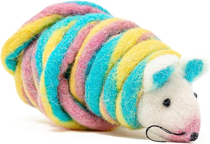 Catch a Mouse Wool Cat Toy - 6-Foot Tail Indoor Cat Kittens. Pride (Unicorn Swirl) Mouse Rat Plush Toy