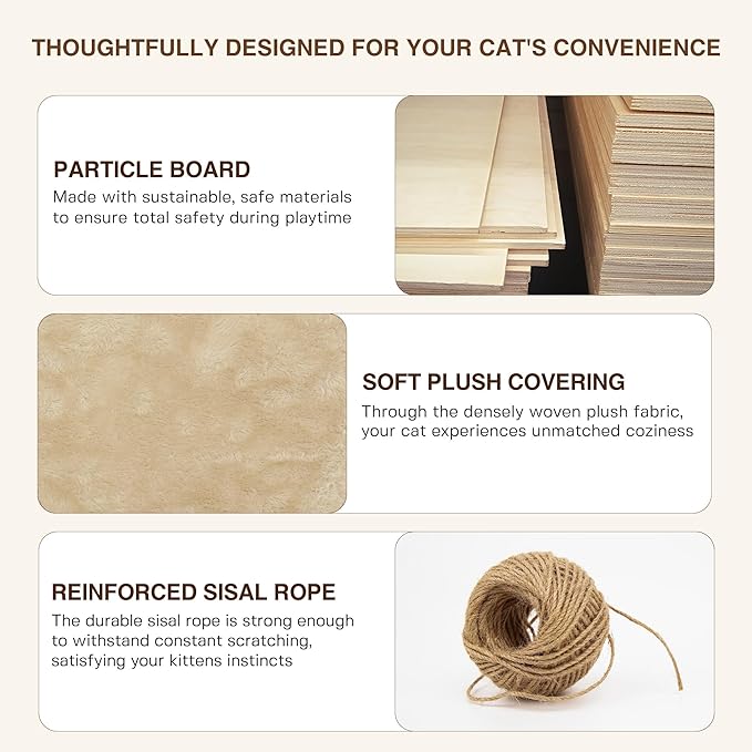 Cat Wall Shelves, Wall Mounted Pet Shelf Furniture w/Plush Fabric(26 Piece Set), 63''H Cat Tower w/Scratching Posts, Cats Furniture with 40''L Tunnel, Condos, House, Steps and Ladder, Beige