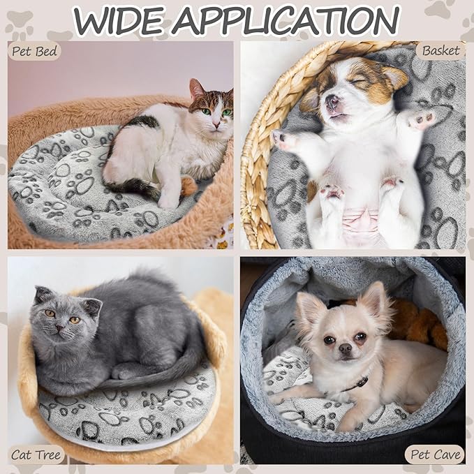 VitalCozy 2 Pack Self Heating Cat Pad Self Heating Cat Bed Machine Washable Heat Pet Mat Reversible Body Thermal Warm Round Dog Bed Crate Blanket for Feral and Indoor Cats(16'',Grey Dog Paw)