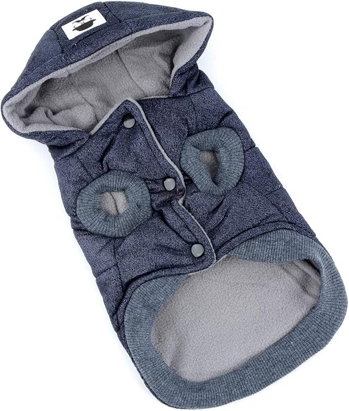 Fleece Dog Hoodie Winter Coat for Small Boy Dog Cat Puppy Cotton Hooded Jacket Chihuahua Clothes Blue L