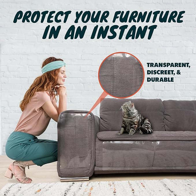 FixZilla Anti Cat Scratch Furniture Protector, 8-Pack Couch Protector from Cat Claws – Heavy-Duty, Easy-to-Apply Scratching Deterrent and Shield for Sofa Corners, Walls, and Doors- with 50 Twist Pins
