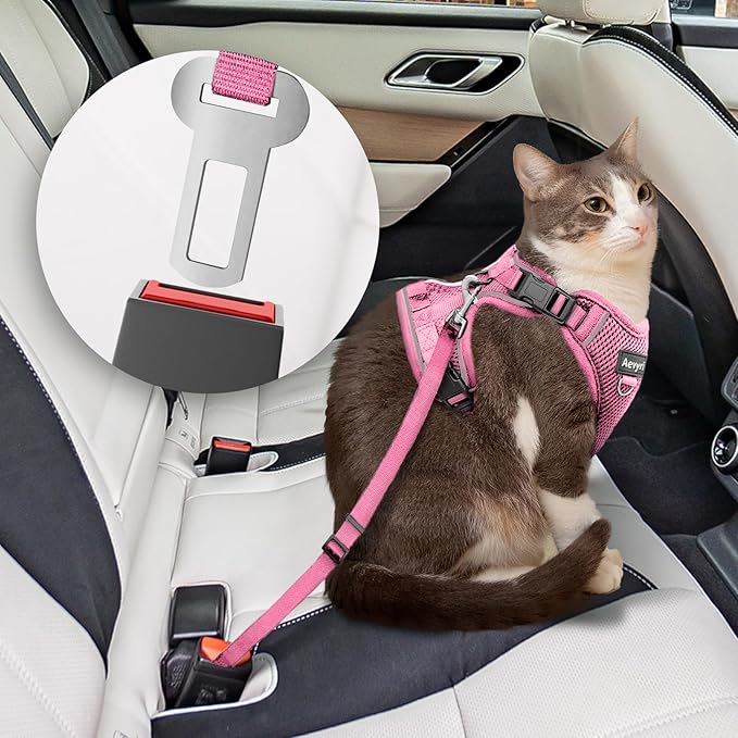 Cat Harness and Leash for Walking, The Upgrade Can be Adjusted in Four Directions and Breathable Cat Harness for Anti Escape that can be Fitted and Positioned, Reflective Strips Harness, Pink, M