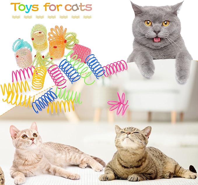 Sumind 30 Pieces Cat Springs Spiral Kitten Springs Interactive Cat Toys Pet Plastic Coil Spiral for Kitten Bouncing Play Training, 2 Styles